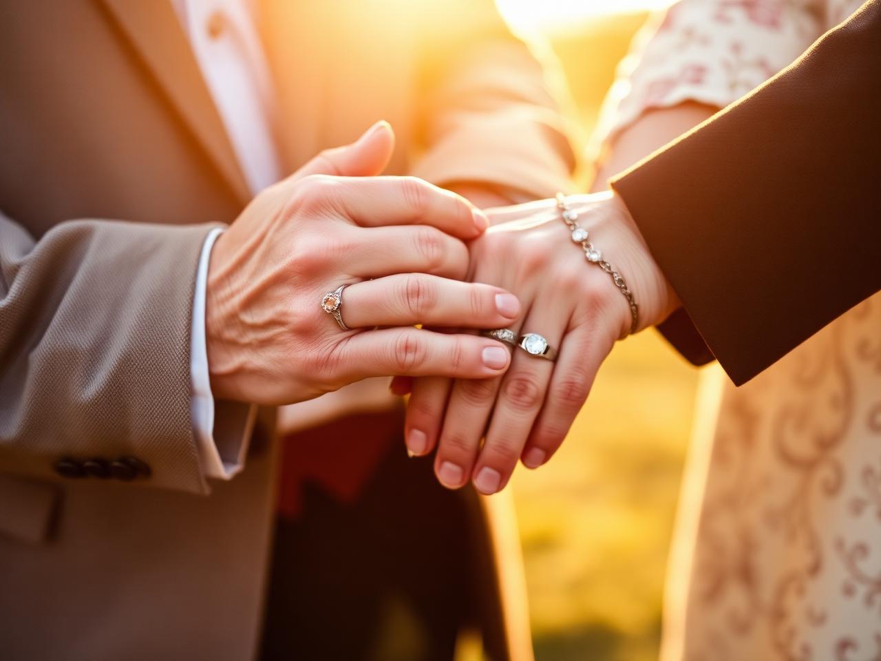 Hands of a couple at sunset